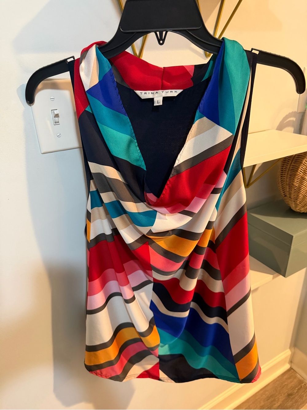 Trina Turk Multicolor Striped Cowl Neck Sleeveless Camisole